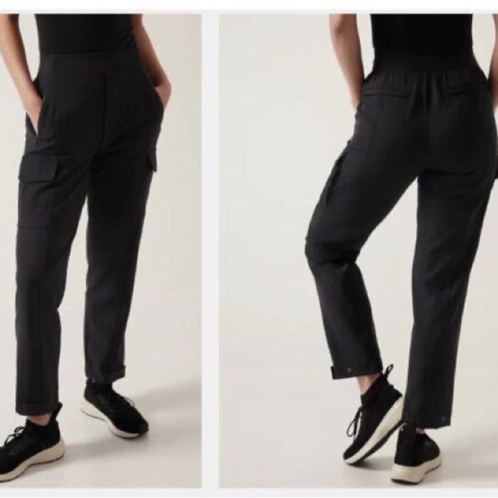 Athleta Endless Cargo Pant Black Zipper Jogger Adjustable Ankle - Size 6